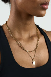 Stacked Necklace with Paperclip & Charm